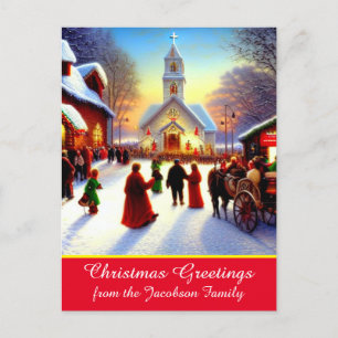 Cartes Pour Fêtes Annuelles Salutations de Noël Villages Aller À Church Kitsch