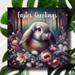 Cartes Pour Fêtes Annuelles Salutations de Pâques Bois Lop Grotte Eared Fleurs
