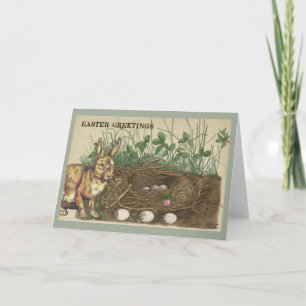 Cartes Pour Fêtes Annuelles Salutations de Pâques lapin, oeufs, nid, herbe, tr