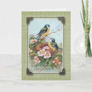 Cartes Pour Fêtes Annuelles Salutations de Pâques Oiseau Bleu Reproduction Vin