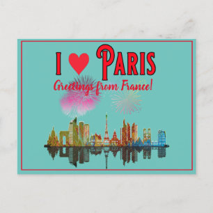 Cartes Pour Fêtes Annuelles Salutations de Paris à la nuit Skyline Fireworks