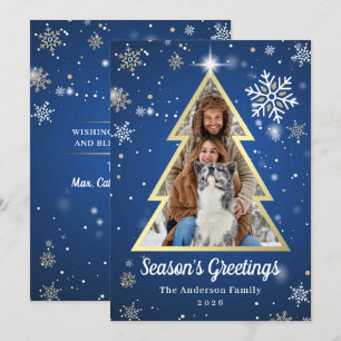 Cartes Pour Fêtes Annuelles Salutations de saison Blue Gold Christmas Tree pho