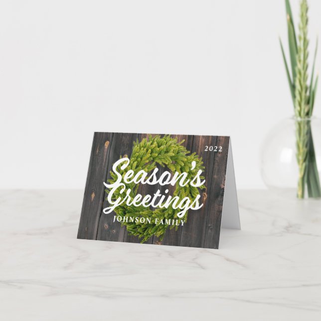 Cartes Pour Fêtes Annuelles Salutations de saison Couronne de pin rustique en  (Devant)