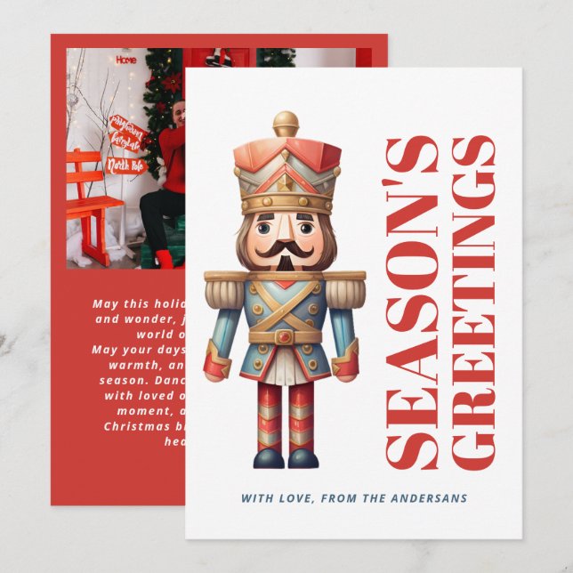 Cartes Pour Fêtes Annuelles Salutations de saison Gras Nutcracker Photo de fam (Devant / Derrière)