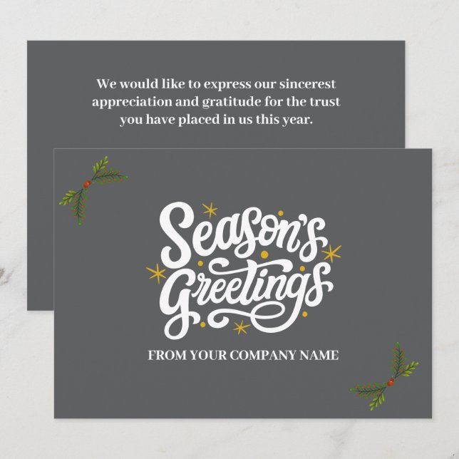 Cartes Pour Fêtes Annuelles Salutations de saison gris moderne (Devant / Derrière)
