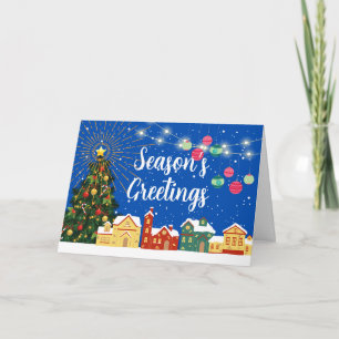 Cartes Pour Fêtes Annuelles Salutations de saison Village de neige et arbre dé