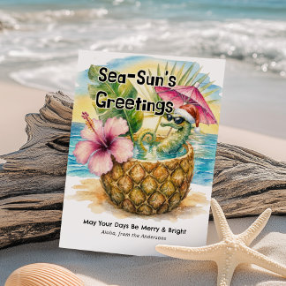 Cartes Pour Fêtes Annuelles Salutations de Sea-Sun Cheval Marin Noël Tropical