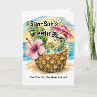 Cartes Pour Fêtes Annuelles Salutations de Sea-Sun Hippocampe Noël Tropical