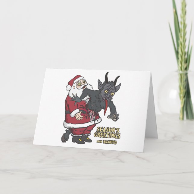 Cartes Pour Fêtes Annuelles Salutations de vacances de Krampus (et Père Noël) (Devant)