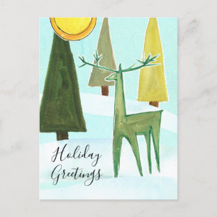 Cartes Pour Fêtes Annuelles Salutations de vacances Forêt de Cerf Mid Century 