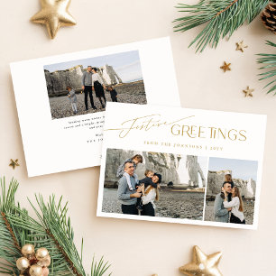 Cartes Pour Fêtes Annuelles Salutations festives Gold White 3 Photo Noël