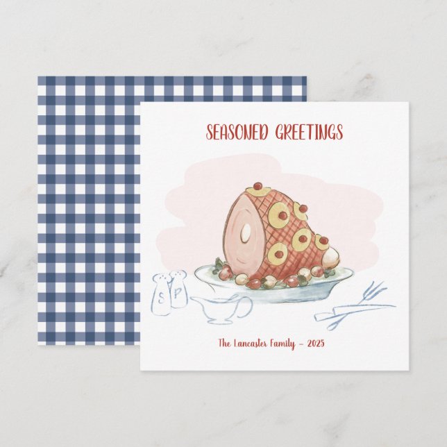 Cartes Pour Fêtes Annuelles Salutations saisonnières - Jambon glacé à l'ananas (Devant / Derrière)