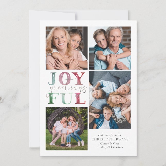 Cartes Pour Fêtes Annuelles SALUTS DE Noël JOYEUX 4 Photos Aquarelle (Devant)