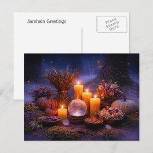Cartes Pour Fêtes Annuelles Samhain avec bougies Crystal Feuillage d'automne F