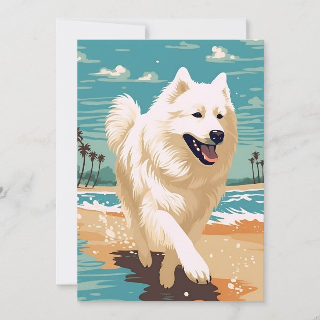 Cartes Pour Fêtes Annuelles Samoyé à la plage (Devant)