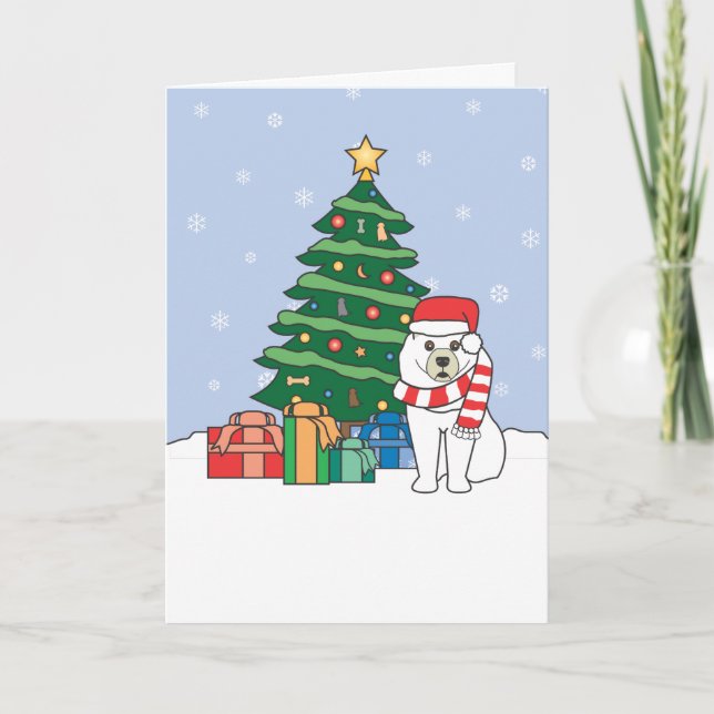 Cartes Pour Fêtes Annuelles Samoyé et sapin de Noël (Devant)