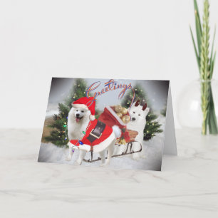 Cartes Pour Fêtes Annuelles Samoyed Père Noël et Helper