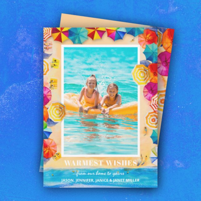 Cartes Pour Fêtes Annuelles Sand Sea Beach Parapluies Photo Noël (Créateur téléchargé)