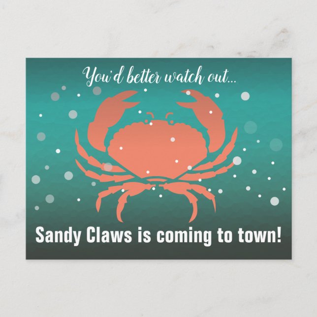 Cartes Pour Fêtes Annuelles Sandy Claws Christmas Crab Turquoise (Devant)