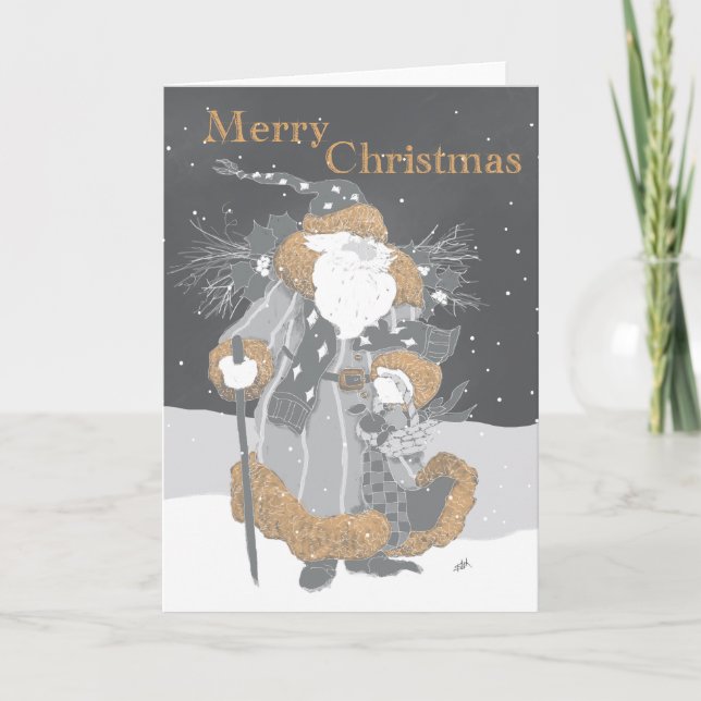 Cartes Pour Fêtes Annuelles Santa à Chalk Gray (Devant)