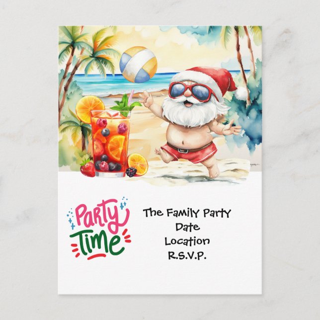 Cartes Pour Fêtes Annuelles SANTA CLAUS à Hawaii Beach pour Noël (Devant)