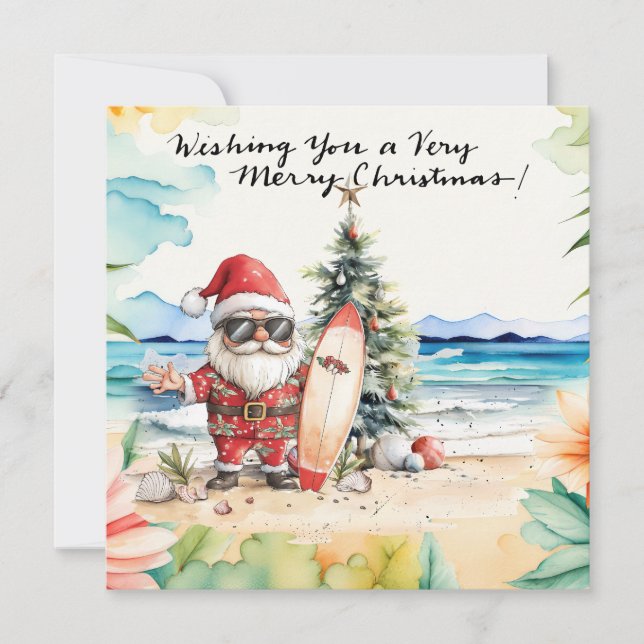 Cartes Pour Fêtes Annuelles SANTA CLAUS à Hawaii Beach pour Noël (Devant)