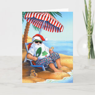 Cartes Pour Fêtes Annuelles Santa Claus à la plage