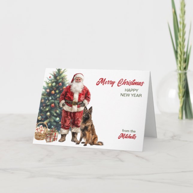 Cartes Pour Fêtes Annuelles Santa Claus and Belgian Tervuren Dog Christmas (Devant)