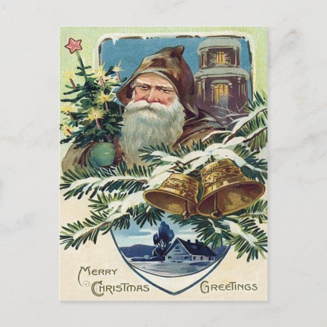 Cartes Pour Fêtes Annuelles Santa Claus Arbre de Noël Bell Star (Devant)