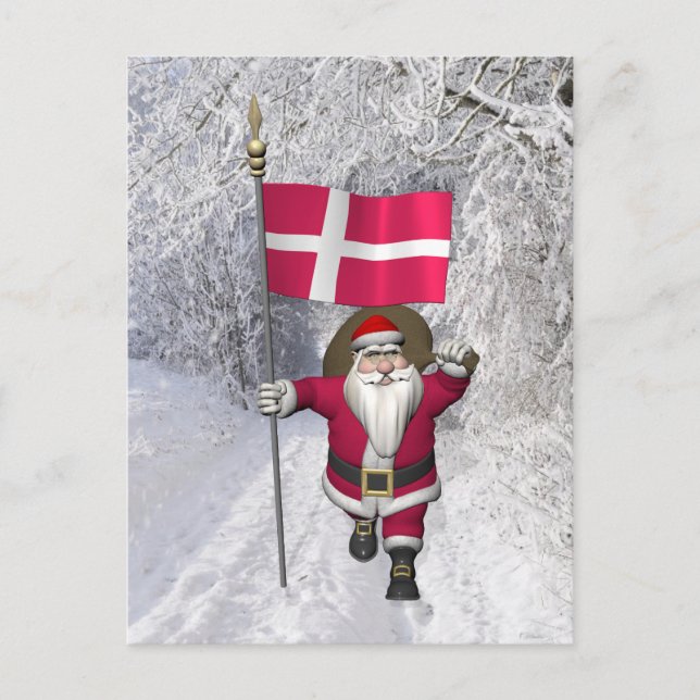 Cartes Pour Fêtes Annuelles Santa Claus Avec L'Ensigne Danemark Dannebrog (Devant)