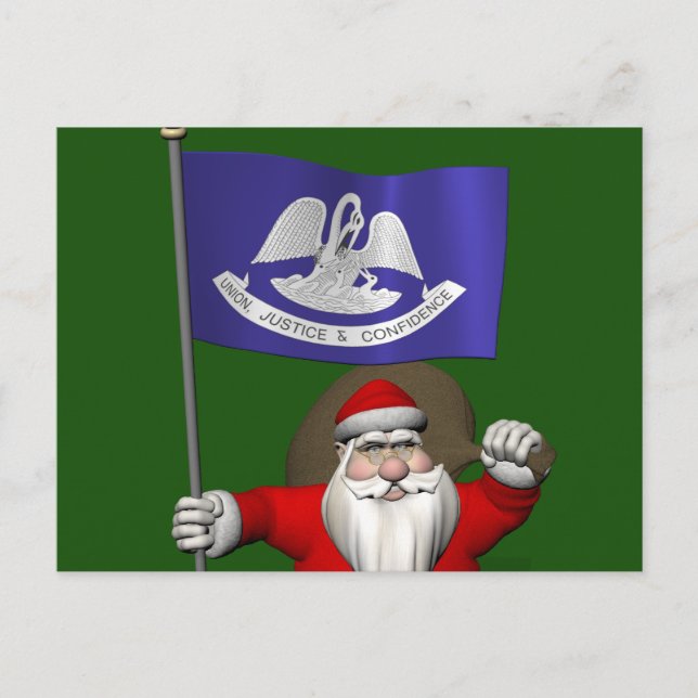 Cartes Pour Fêtes Annuelles Santa Claus Avec L'Ensigne De Louisiane (Devant)