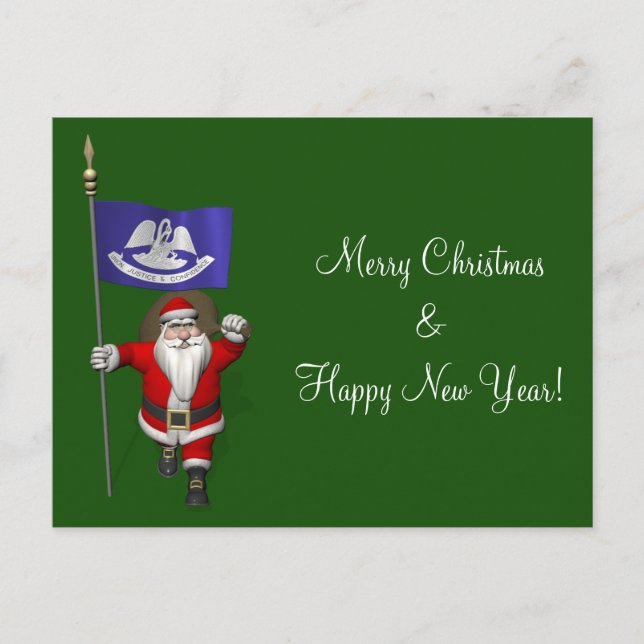 Cartes Pour Fêtes Annuelles Santa Claus Avec L'Ensigne De Louisiane (Devant)