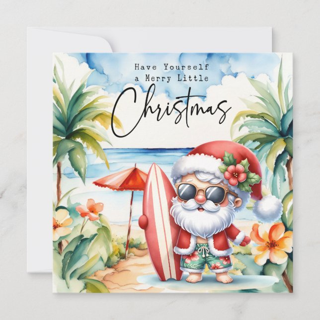 Cartes Pour Fêtes Annuelles Santa Claus avec Surf Board de Hawaii Noël (Devant)