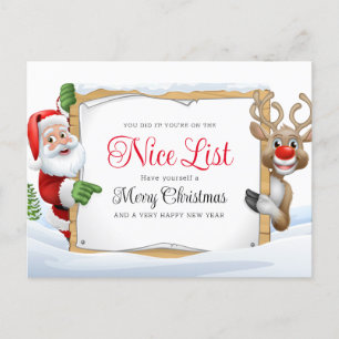 Cartes Pour Fêtes Annuelles Santa Claus Belle Liste Et Un Nez Rouge Reindeer N