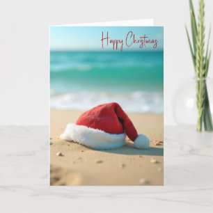 Cartes Pour Fêtes Annuelles Santa Claus Casquette sur une plage tropicale