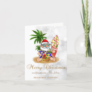 Cartes Pour Fêtes Annuelles Santa Claus cool, Palm Tree, Beach Bokeh