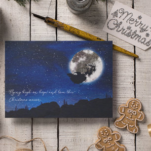 Cartes Pour Fêtes Annuelles Santa Claus De Nuit Starry Volant Avec Reindeer