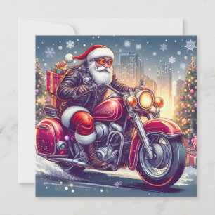 Cartes Pour Fêtes Annuelles Santa Claus en mode motard