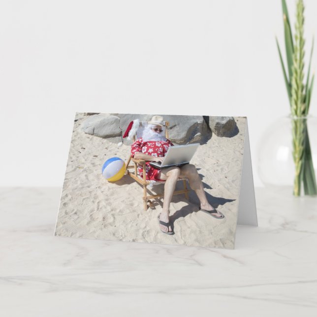 Cartes Pour Fêtes Annuelles Santa Claus en vacances à la plage (Devant)