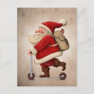 Cartes Pour Fêtes Annuelles Santa Claus et le scooter Push