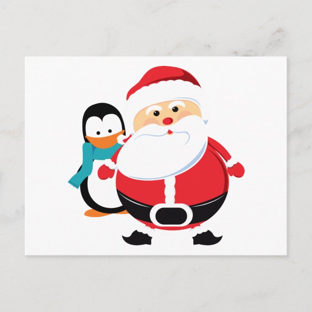 Cartes Pour Fêtes Annuelles Santa Claus Et Pingouin (Devant)
