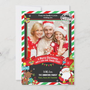 Cartes Pour Fêtes Annuelles Santa Claus Green Red Photo voeux Noël