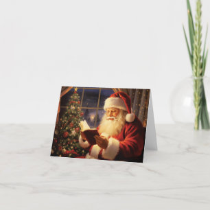 Cartes Pour Fêtes Annuelles Santa Claus Lecture par l'arbre de Noël