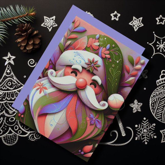 Cartes Pour Fêtes Annuelles Santa Claus Noël rose violet vert (Créateur téléchargé)