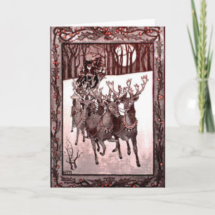 Cartes Pour Fêtes Annuelles Santa Claus Reindeer And Sleigh