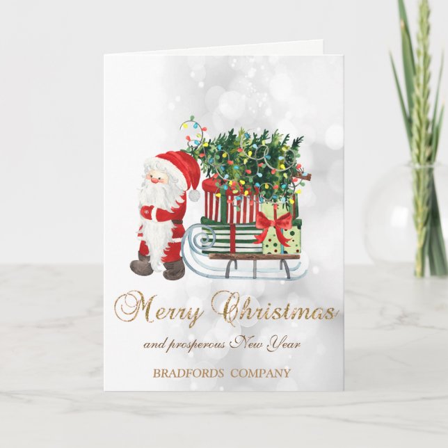Cartes Pour Fêtes Annuelles Santa Claus, Sleigh, Pine Tree, Présentations, Bok (Devant)