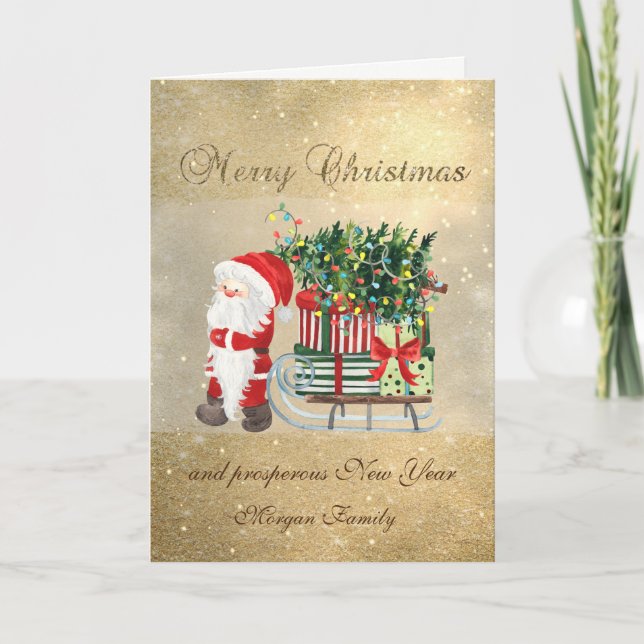 Cartes Pour Fêtes Annuelles Santa Claus, Sleigh, Pine Tree, Présentations, Gli (Devant)