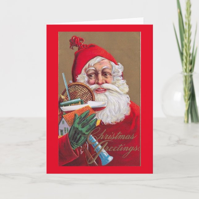 Cartes Pour Fêtes Annuelles Santa Claus, Toys and Tennis, Christmas Vintage (Devant)