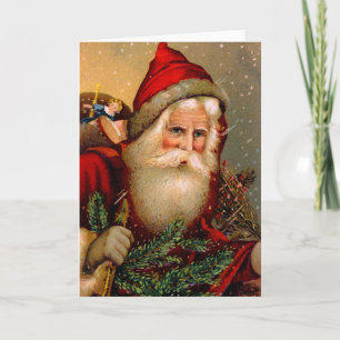 Cartes Pour Fêtes Annuelles Santa Claus vintage avec bâton de marche