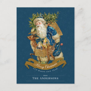 Cartes Pour Fêtes Annuelles Santa Claus vintage classique Noël bleu personnali